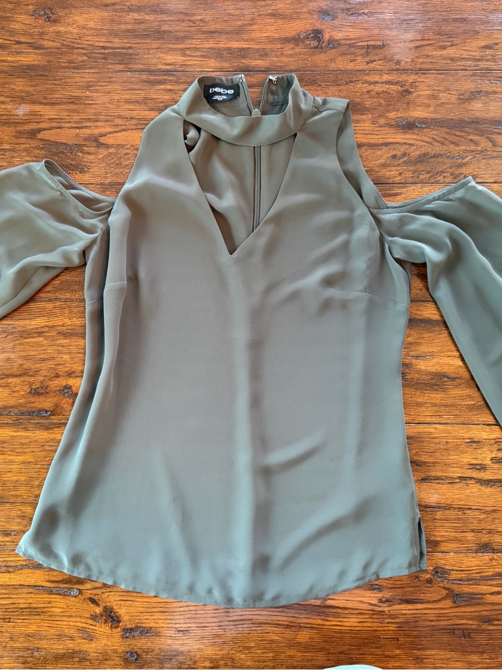 bebe Olive Cold-Shoulder V-Neck Blouse